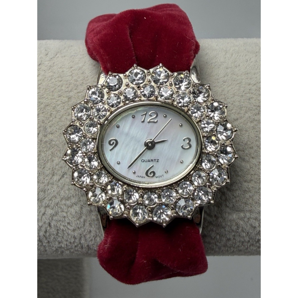 Avon F3013411 New Battery Ladies Rhinestone MOP Watch 28MM 7.5" Velvet Band